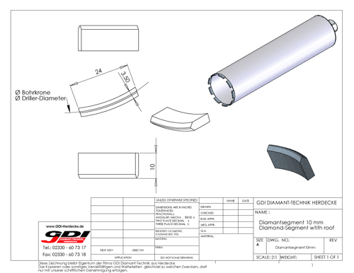 Wir fertigen Ihnen gern Ihre speziellen Diamantsegmente bzw. Diamantbohrkronen !